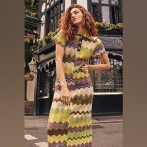HUNTER BELL Ava Green and Brown Zigzag Maxi Dress Size Xs